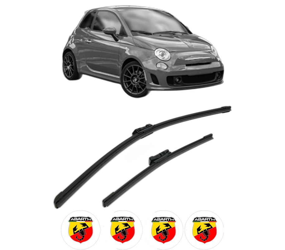 Set stergatoare auto ABARTH 500 / 595 / 695 din 2008-2016, pentru parbriz auto, 2 bucati, Bosch Aerotwin, din cauciuc siliconat rezistent, 4 Stickere Auto ABARTH