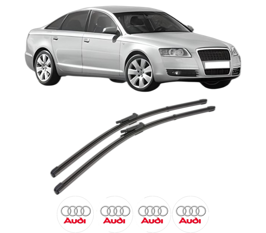 Set stergatoare auto AUDI A6 C6 (4F2) din 2004-2011, pentru parbriz auto, 2 bucati, Valeo Silencio Xtrm, din cauciuc siliconat rezistent, 4 Stickere Auto AUDI