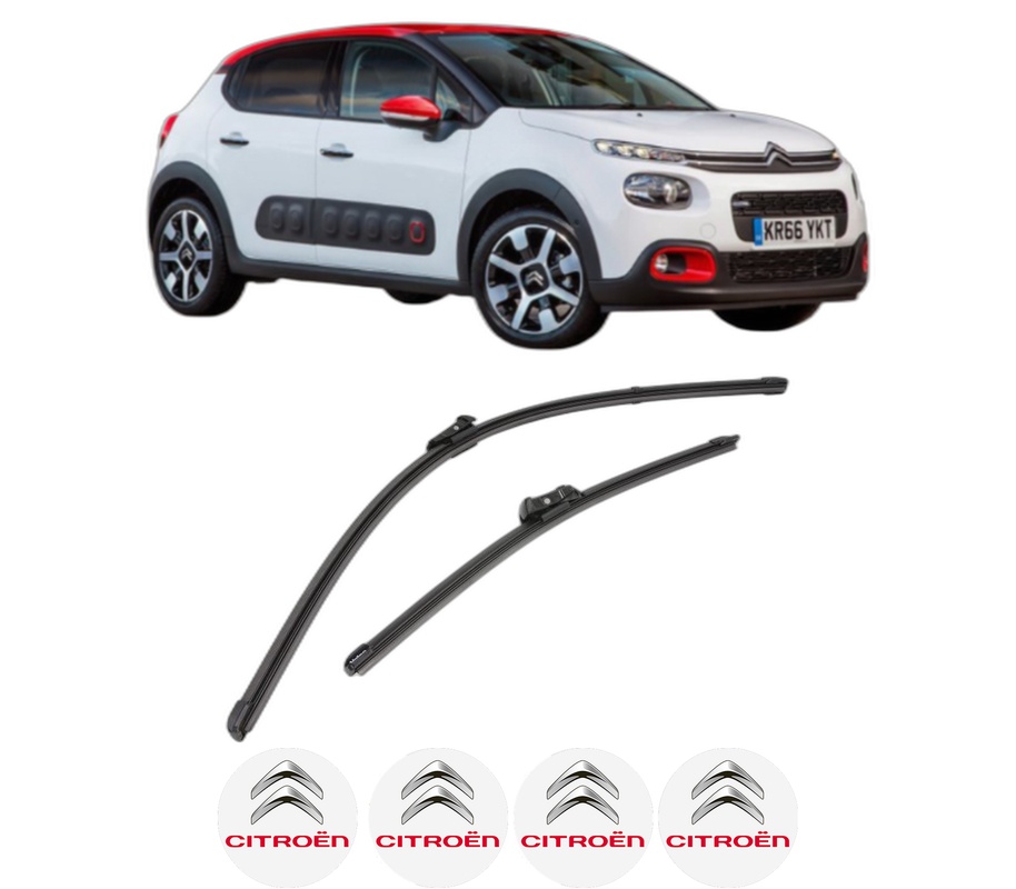 Set stergatoare auto CITROEN C3 III (SX) din 2016-2018, pentru parbriz auto, 2 bucati, Valeo Silencio Xtrm, din cauciuc siliconat rezistent, 4 Stickere Auto CITROEN