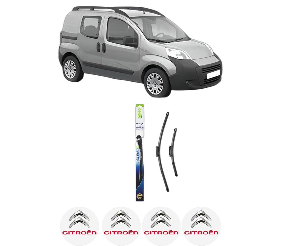 Set stergatoare auto CITROEN NEMO MPV din 2009-2010, pentru parbriz auto, 2 bucati, Valeo Silencio Xtrm, din cauciuc siliconat rezistent, 4 Stickere Auto CITROEN