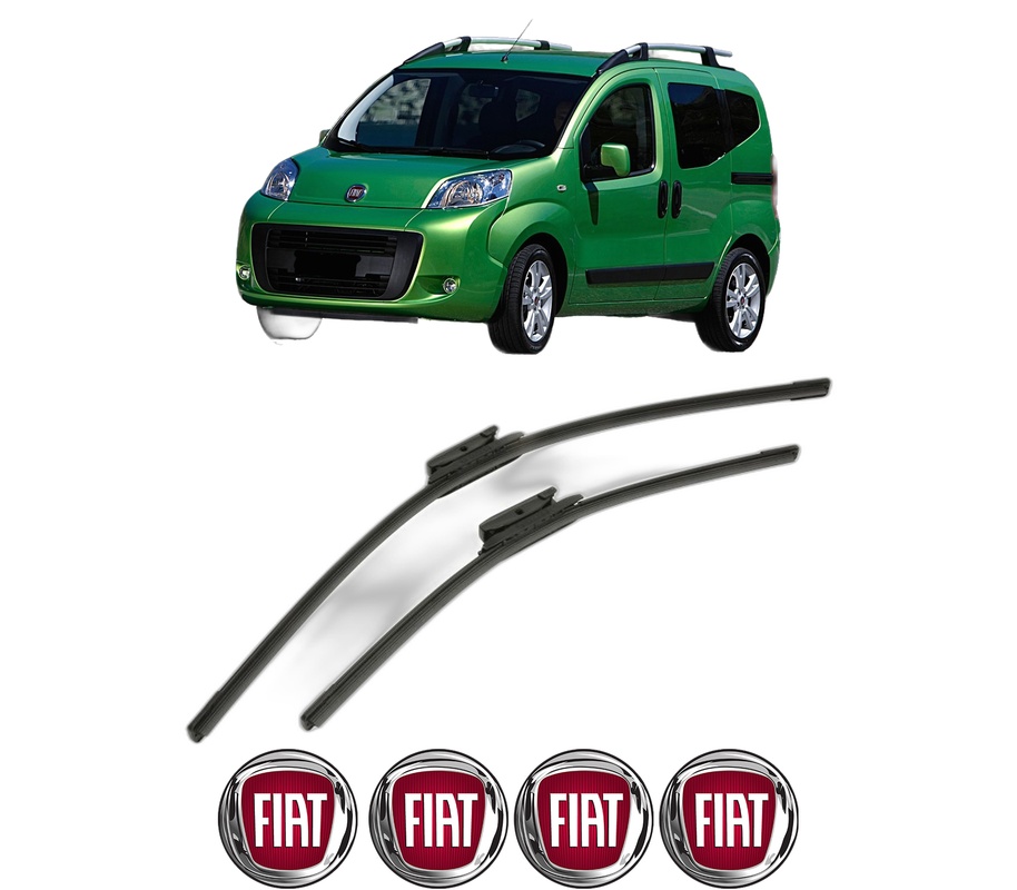 Set stergatoare auto FIAT QUBO (225_) din 2008-2015, pentru parbriz auto, 2 bucati, Bosch Aerotwin, din cauciuc siliconat rezistent, 4 Stickere Auto FIAT