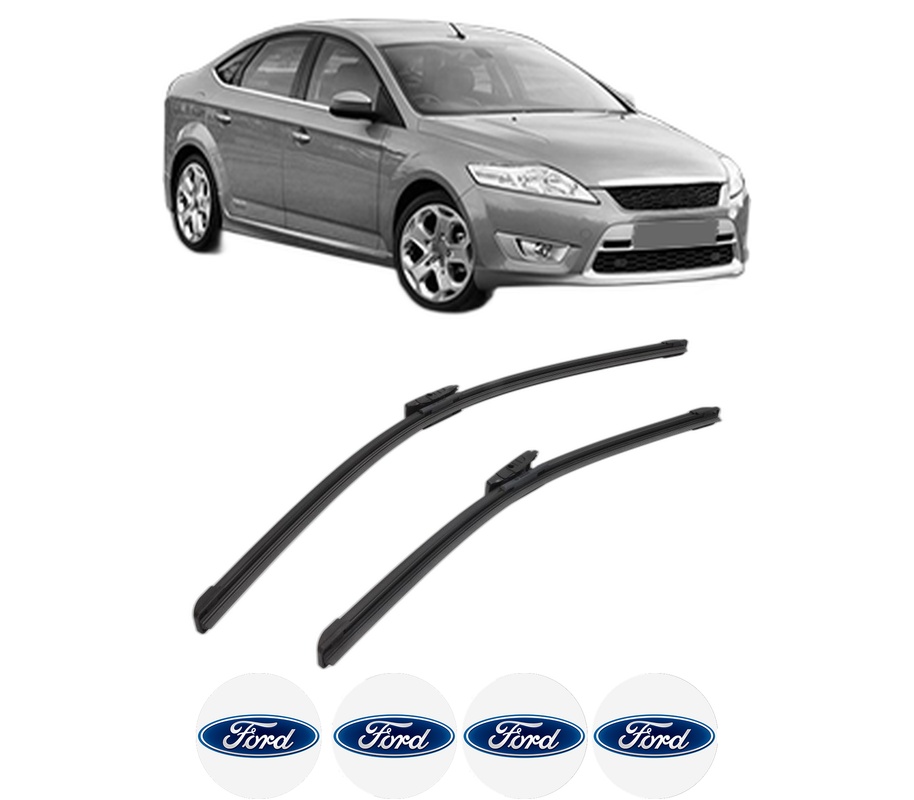Set stergatoare auto FORD MONDEO IV Saloon (BA7) din 2007-2015, pentru parbriz auto, 2 bucati, Bosch Aerotwin Multi, din cauciuc siliconat rezistent, 4 Stickere Auto FORD