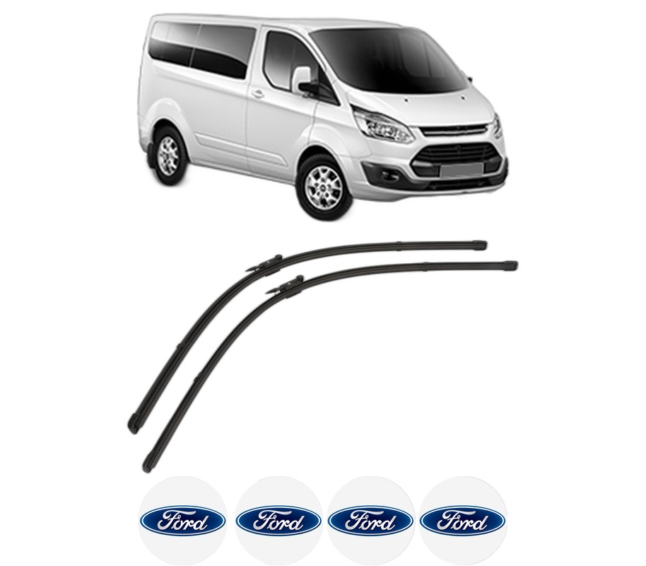 Set stergatoare auto FORD TRANSIT CUSTOM V362 Bus (F3) din 2012-2023, pentru parbriz auto, 2 bucati, Valeo Silencio, din cauciuc siliconat rezistent, 4 Stickere Auto FORD