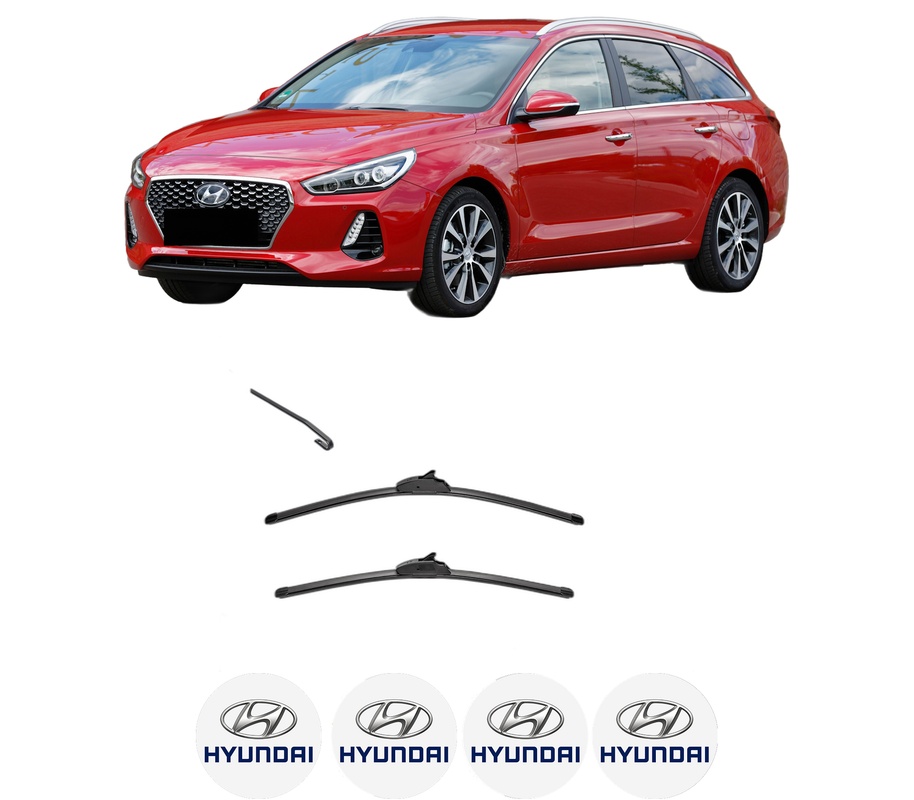 Set stergatoare auto HYUNDAI i30 Estate (PDE) din 2017-2020, pentru parbriz auto, 2 bucati, Valeo Silencio, din cauciuc siliconat rezistent, 4 Stickere Auto HYUNDAI