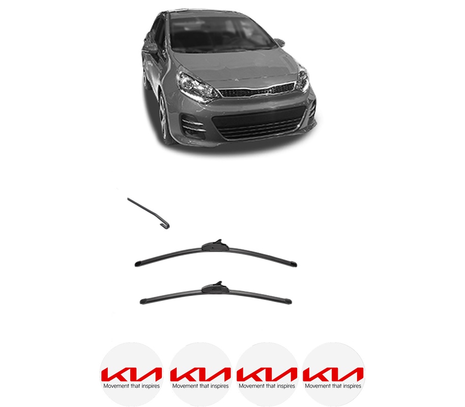 Set stergatoare auto KIA RIO III Hatchback Van (UB) din 2011-2017, pentru parbriz auto, 2 bucati, Valeo Silencio, din cauciuc siliconat rezistent, 4 Stickere Auto KIA