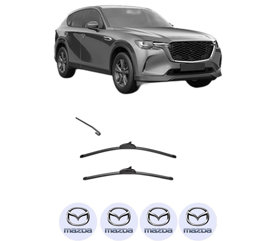 Set stergatoare auto MAZDA CX-60 (KH_) din 2022, pentru parbriz auto, 2 bucati, Valeo Silencio, din cauciuc siliconat rezistent, 4 Stickere Auto MAZDA