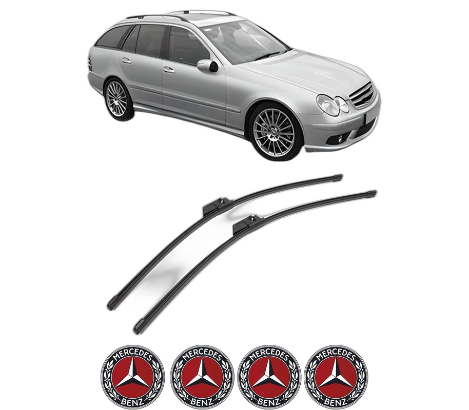 Set stergatoare auto MERCEDES-BENZ C-CLASS T-Model (S203) din 2001-2007, pentru parbriz auto, 2 bucati, Valeo Silencio Xtrm, din cauciuc siliconat rezistent, 4 Stickere Auto MERCEDES-BENZ
