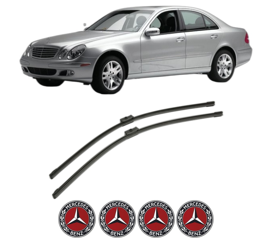 Set stergatoare auto MERCEDES-BENZ E-CLASS Platform/Chassis (VF211) din 2003-2009, pentru parbriz auto, 2 bucati, Bosch Aerotwin, din cauciuc siliconat rezistent, 4 Stickere Auto MERCEDES-BENZ