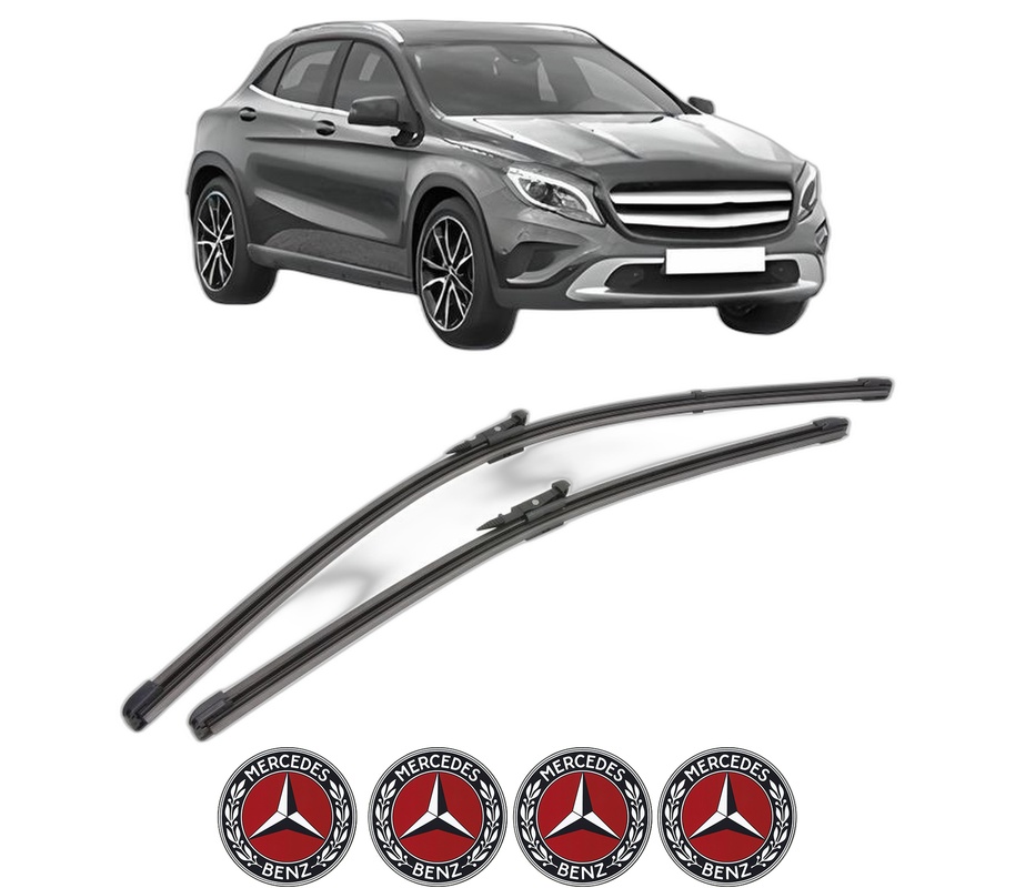 Set stergatoare auto MERCEDES-BENZ GLA-CLASS (X156) din 2013-2019, pentru parbriz auto, 2 bucati, Valeo Silencio Xtrm, din cauciuc siliconat rezistent, 4 Stickere Auto MERCEDES-BENZ