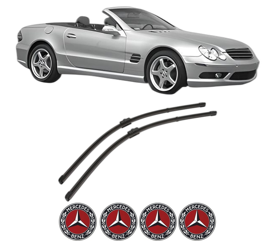 Set stergatoare auto MERCEDES-BENZ SL (R230) din 2001-2012, pentru parbriz auto, 2 bucati, Valeo Silencio, din cauciuc siliconat rezistent, 4 Stickere Auto MERCEDES-BENZ