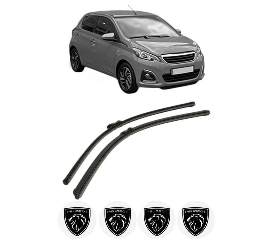 Set stergatoare auto PEUGEOT 108 din 2014-2018, pentru parbriz auto, 2 bucati, Bosch Aerotwin, din cauciuc siliconat rezistent, 4 Stickere Auto PEUGEOT