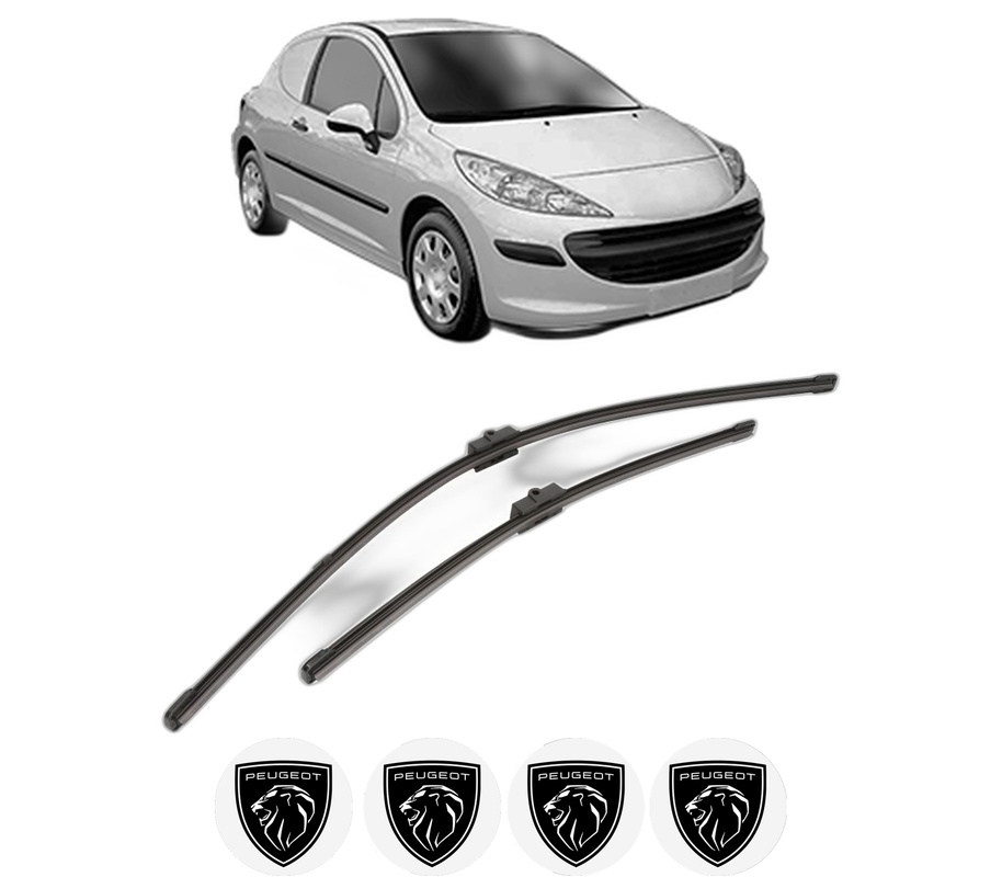 Set stergatoare auto PEUGEOT 207 Hatchback Van (WA_, WC_) din 2007-2012, pentru parbriz auto, 2 bucati, Valeo Silencio Xtrm, din cauciuc siliconat rezistent, 4 Stickere Auto PEUGEOT
