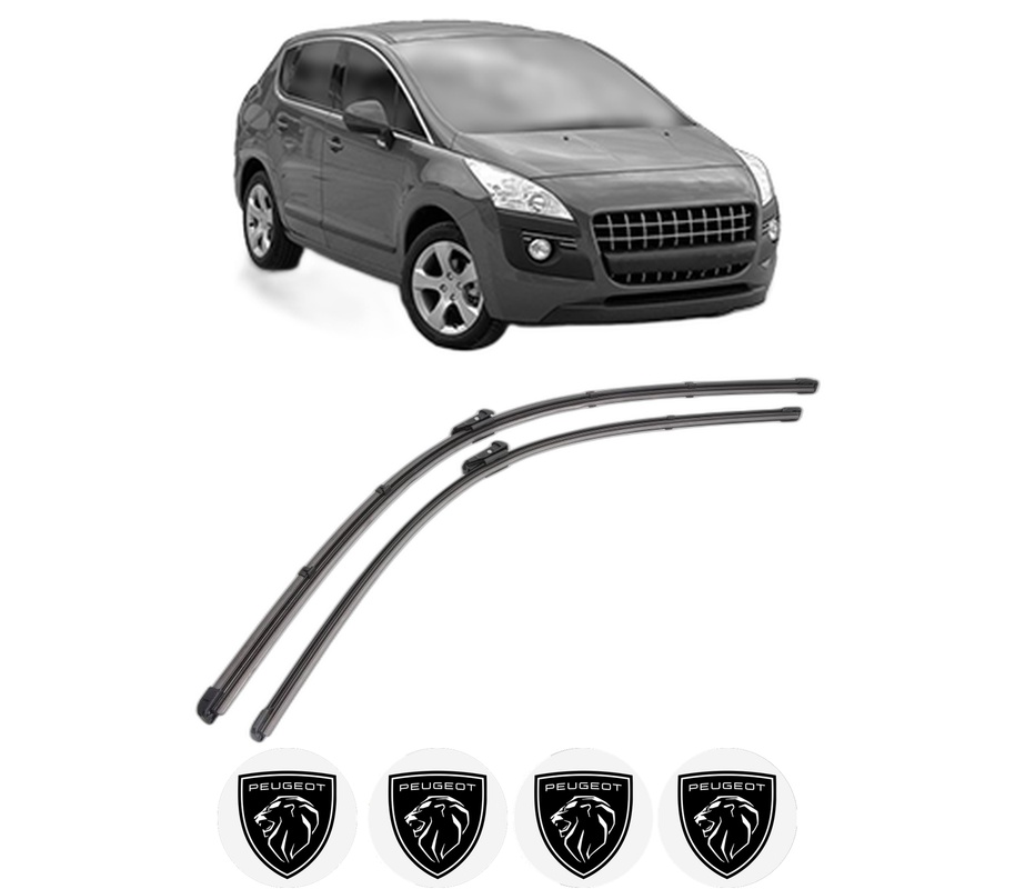 Set stergatoare auto PEUGEOT 3008 Van (0U_) din 2009-2016, pentru parbriz auto, 2 bucati, Valeo Silencio Xtrm, din cauciuc siliconat rezistent, 4 Stickere Auto PEUGEOT