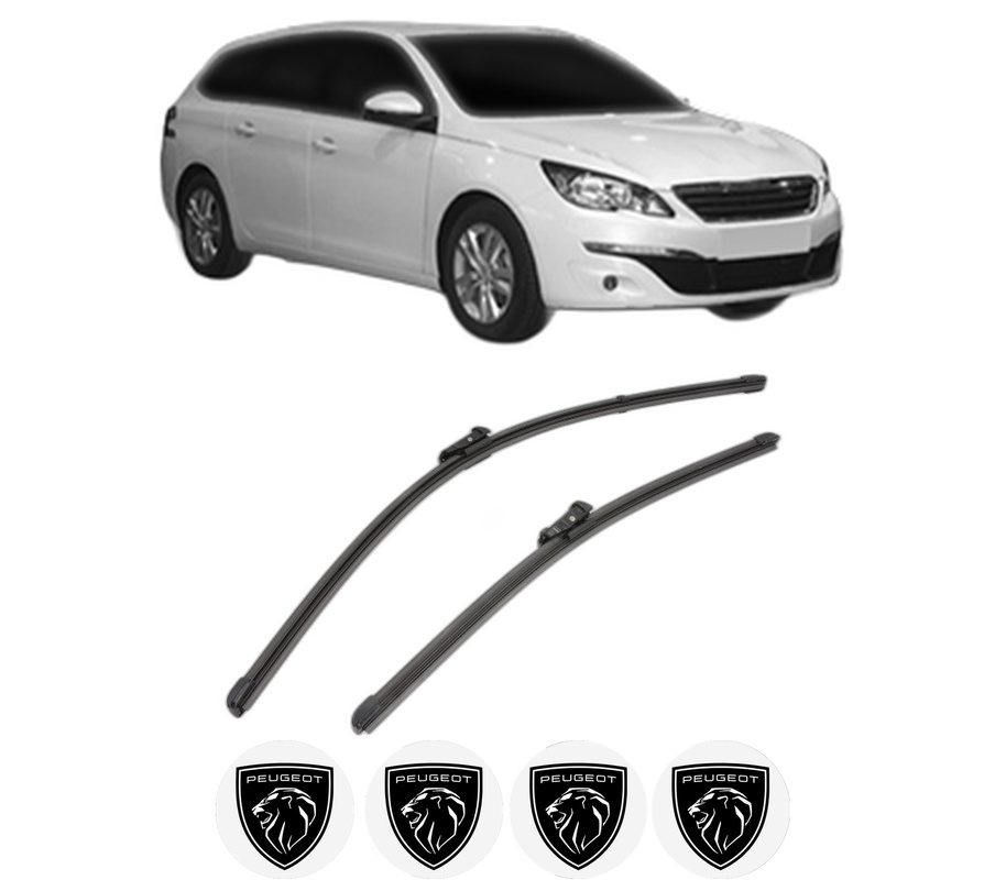 Set stergatoare auto PEUGEOT 308 SW II Estate Van (LC_) din 2014-2021, pentru parbriz auto, 2 bucati, Valeo Silencio Xtrm, din cauciuc siliconat rezistent, 4 Stickere Auto PEUGEOT