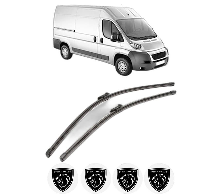 Set stergatoare auto PEUGEOT BOXER Van din 2006-2023, pentru parbriz auto, 2 bucati, Valeo Silencio Xtrm, din cauciuc siliconat rezistent, 4 Stickere Auto PEUGEOT