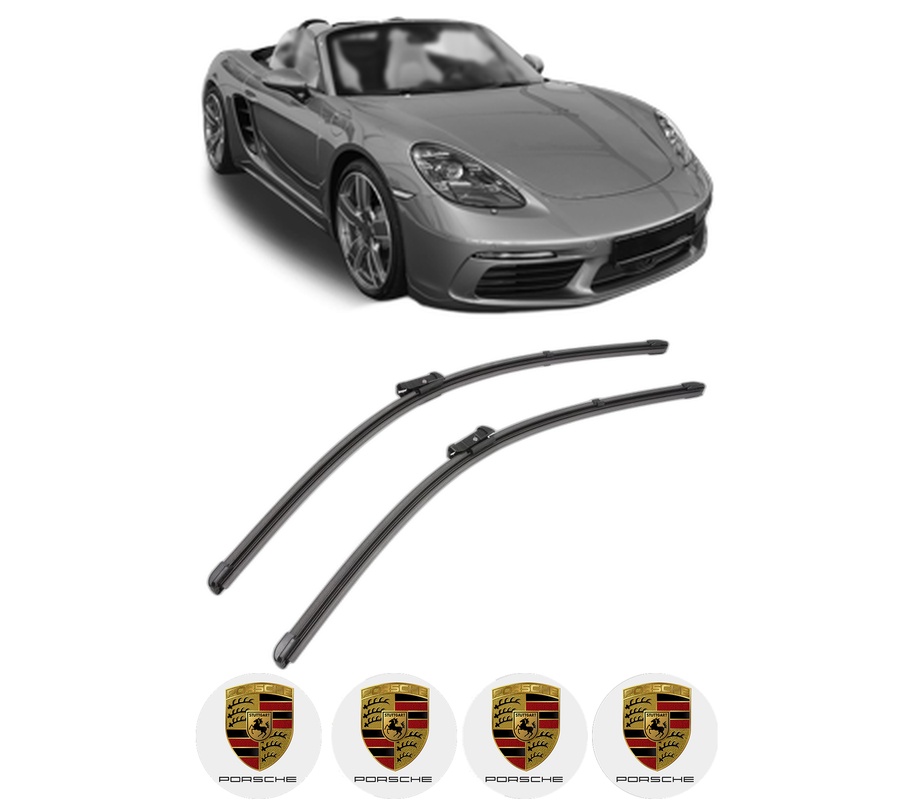 Set stergatoare auto PORSCHE 718 BOXSTER (982) din 2016-2019, pentru parbriz auto, 2 bucati, Valeo Silencio, din cauciuc siliconat rezistent, 4 Stickere Auto PORSCHE