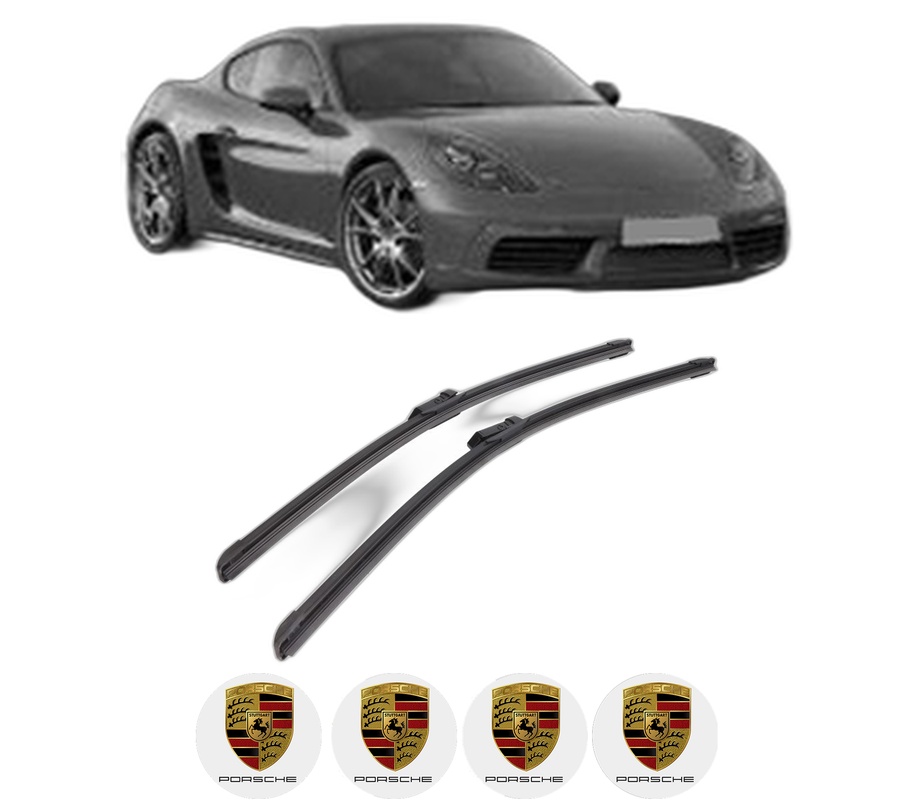 Set stergatoare auto PORSCHE 718 CAYMAN (982) din 2016-2019, pentru parbriz auto, 2 bucati, Bosch Aerotwin, din cauciuc siliconat rezistent, 4 Stickere Auto PORSCHE