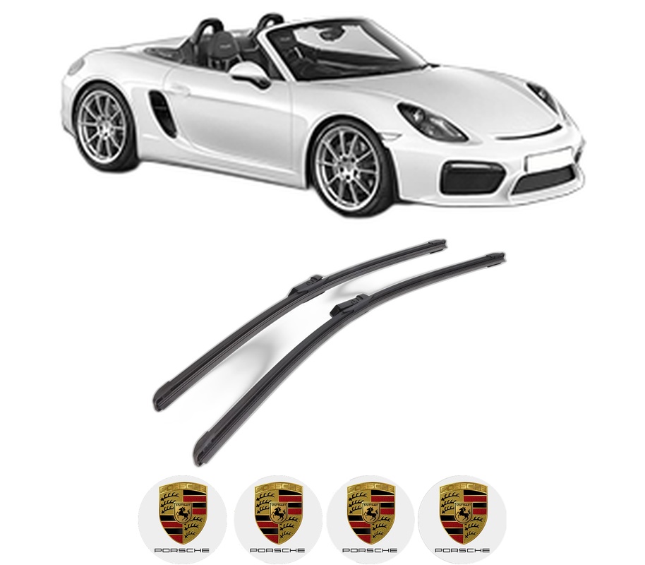 Set stergatoare auto PORSCHE CAYMAN (981) din 2013-2016, pentru parbriz auto, 2 bucati, Bosch Aerotwin, din cauciuc siliconat rezistent, 4 Stickere Auto PORSCHE