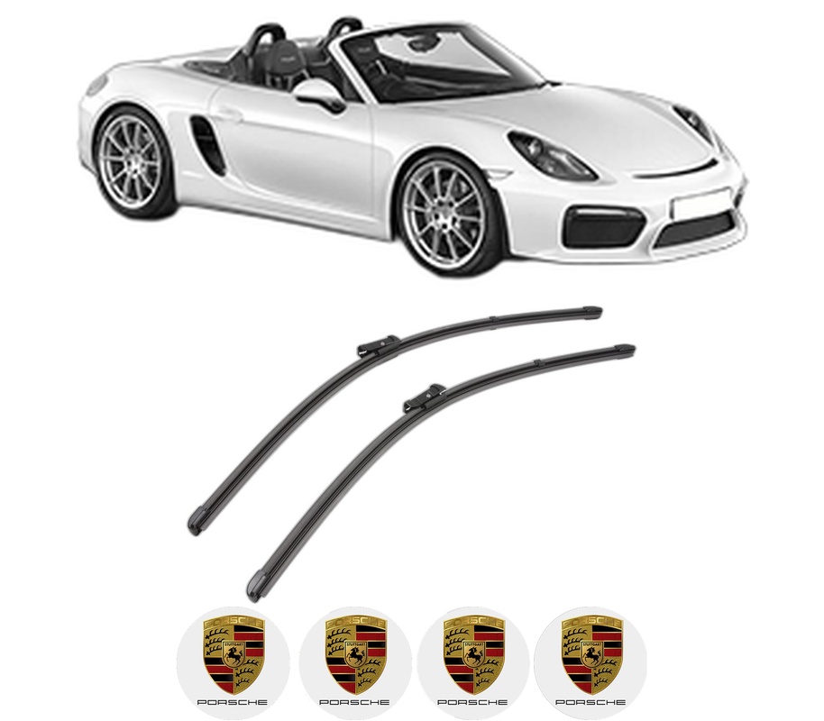 Set stergatoare auto PORSCHE CAYMAN (981) din 2013-2016, pentru parbriz auto, 2 bucati, Valeo Silencio, din cauciuc siliconat rezistent, 4 Stickere Auto PORSCHE
