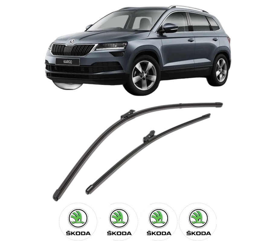 Set stergatoare auto SKODA KAROQ (NU7, ND7) din 2017-2020, pentru parbriz auto, 2 bucati, Valeo Silencio Xtrm, din cauciuc siliconat rezistent, 4 Stickere Auto SKODA