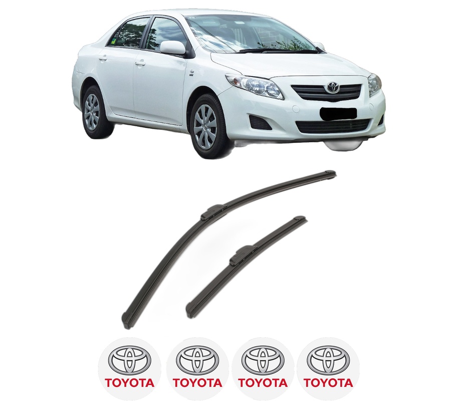 Set stergatoare auto TOYOTA COROLLA Saloon (_E15_) din 2006-2010, pentru parbriz auto, 2 bucati, Bosch Aerotwin Retrofit, din cauciuc siliconat rezistent, 4 Stickere Auto TOYOTA