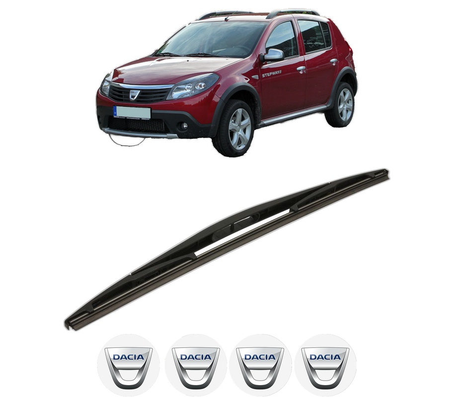 Stergator lamela spate DACIA SANDERO din 2008 - 2013, pentru luneta auto, Bosch Twin, din cauciuc siliconat rezistent, 4 Stickere Auto DACIA