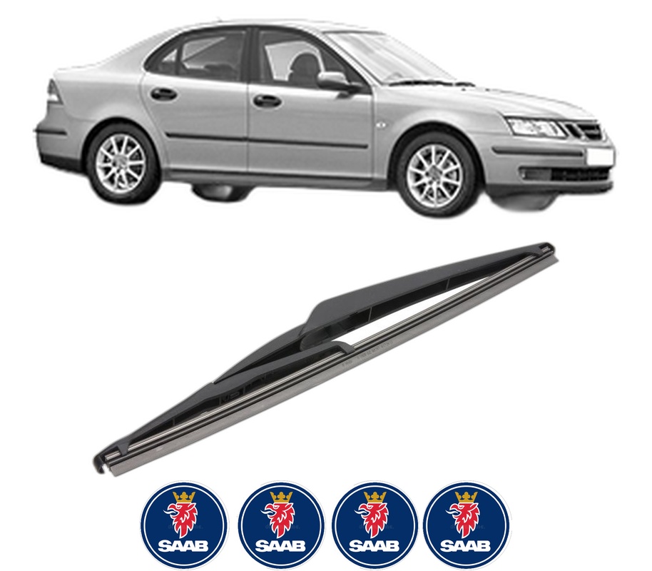 Stergator lamela spate SAAB 9-3 (YS3F, E79, D79, D75) din 2002 - 2015, pentru luneta auto, Valeo Silencio, din cauciuc siliconat rezistent, 4 Stickere Auto SAAB