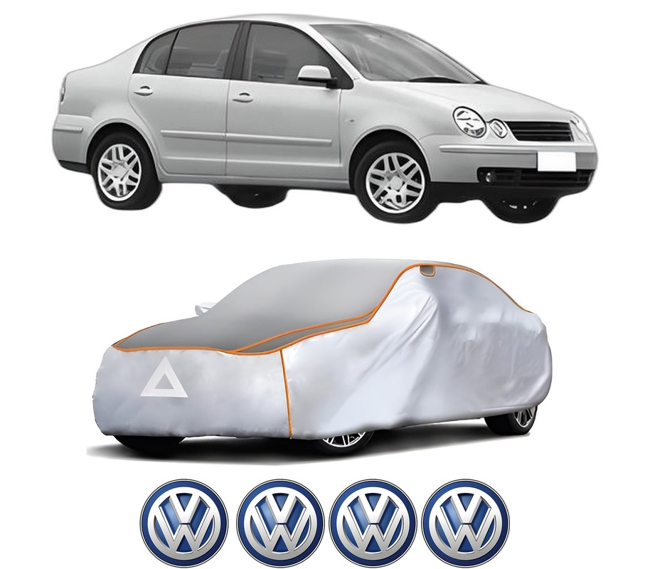 Husa Prelata Antigrindina Auto Volskwagen POLO IV Saloon (9A4, 9A2, 9N2, 9A6) din 2002-2012, Protectie auto contra intemperiilor la grindina, Waterproof, 4x Stickere auto Volskwagen