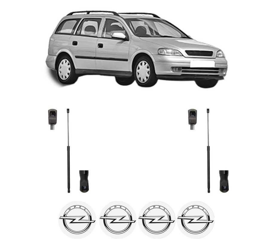 Set amortizoare portbagaj haion pentru OPEL ASTRA G Estate (T98) din 1998-2004, 2 bucati, MAGNUM TECHNOLOGY, 4 stickere auto OPEL
