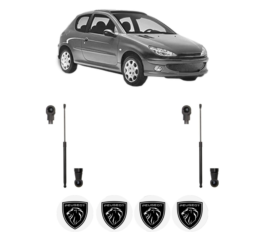 Set amortizoare portbagaj haion pentru PEUGEOT 206 Hatchback (2A/C) din 1998-2012, 2 bucati, MAGNUM TECHNOLOGY, 4 stickere auto PEUGEOT
