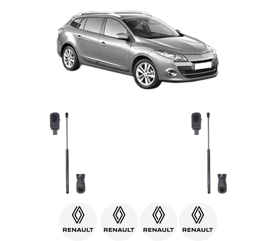Set amortizoare portbagaj haion pentru RENAULT MEGANE III Grandtour (KZ0/1) din 2008-2016, 2 bucati, MAGNUM TECHNOLOGY, 4 stickere auto RENAULT