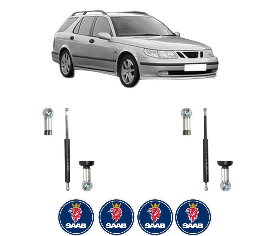 Set amortizoare portbagaj haion pentru SAAB 9-5 Estate (YS3E) din 1998-2009, 2 bucati, KROSNO, 4 stickere auto SAAB