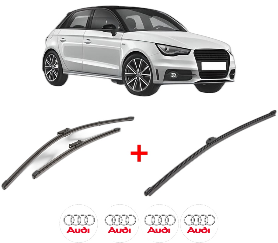 Set 3 stergatoare AUDI A1 Sportback (8XA, 8XF) din 2011 - 2018, pentru parbriz si luneta fata si spate auto, Valeo Silencio Xtrm, din cauciuc siliconat rezistent, 4 Stickere Auto AUDI