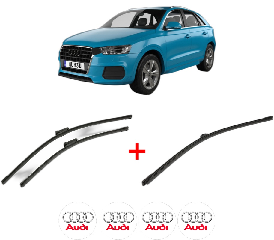 Set 3 stergatoare AUDI Q3 (F3B) din 2018 - 2021, pentru parbriz si luneta fata si spate auto, Bosch Aerotwin, din cauciuc siliconat rezistent, 4 Stickere Auto AUDI