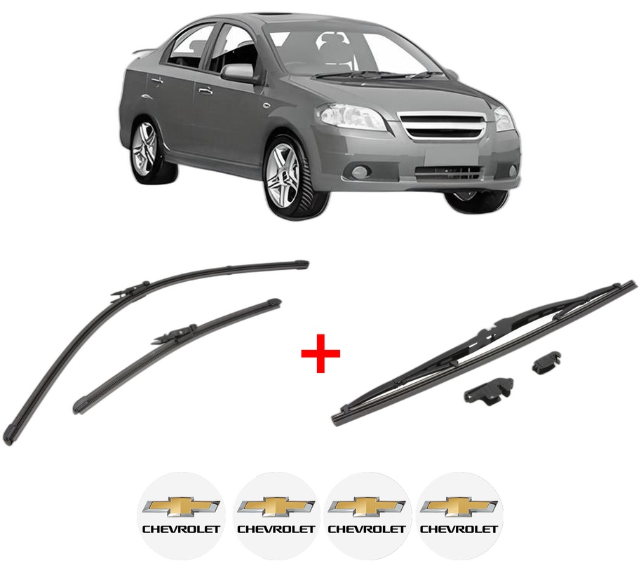 Set 3 stergatoare CHEVROLET AVEO / KALOS Saloon (T250, T255) din 2005, pentru parbriz si luneta fata si spate auto, Valeo Silencio, din cauciuc siliconat rezistent, 4 Stickere Auto CHEVROLET