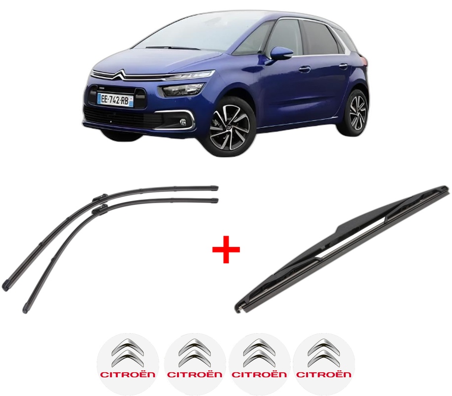 Set 3 stergatoare CITROEN C4 PICASSO II din 2013 - 2018, pentru parbriz si luneta fata si spate auto, Valeo Silencio, din cauciuc siliconat rezistent, 4 Stickere Auto CITROEN