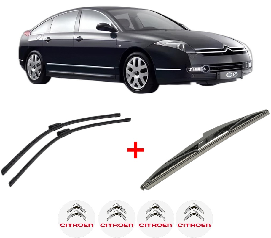 Set 3 stergatoare CITROEN C6 (TD_) din 2005 - 2012, pentru parbriz si luneta fata si spate auto, Bosch Twin, din cauciuc siliconat rezistent, 4 Stickere Auto CITROEN