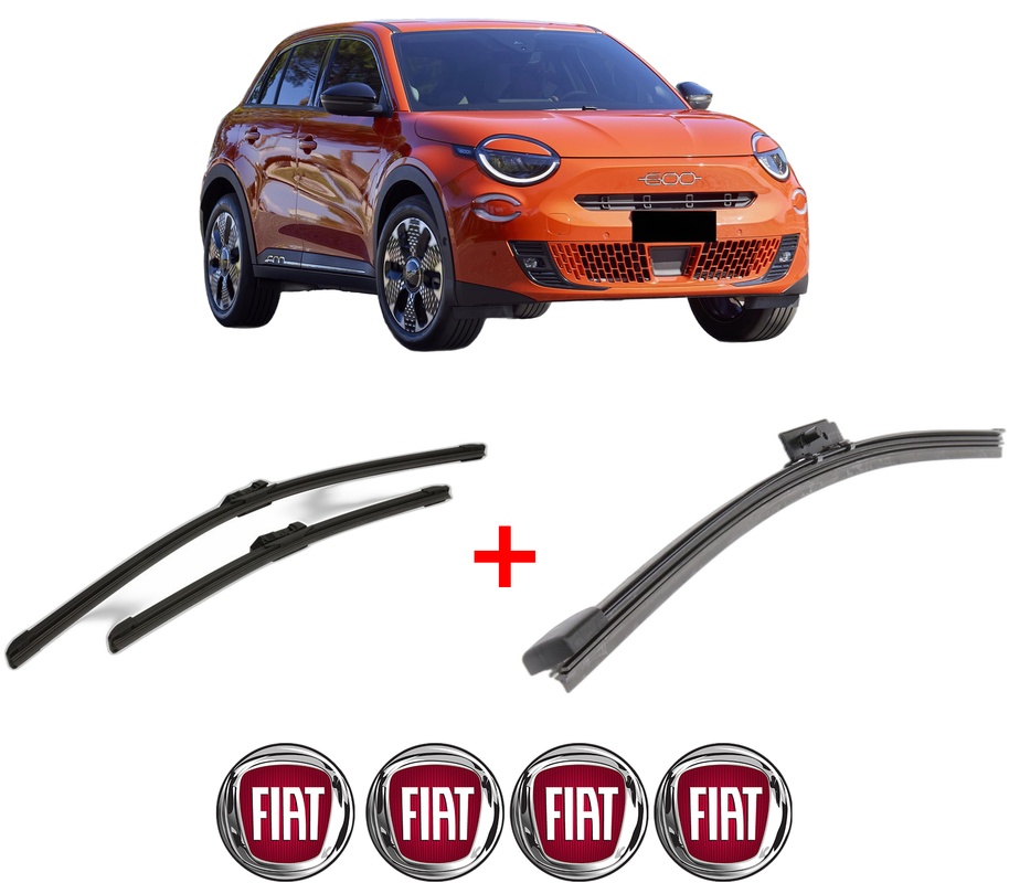 Set 3 stergatoare FIAT 600e / 600 (365_, 364_) din 2023, pentru parbriz si luneta fata si spate auto, Bosch Aerotwin, din cauciuc siliconat rezistent, 4 Stickere Auto FIAT