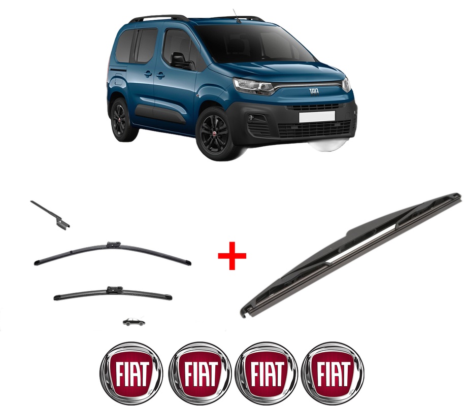 Set 3 stergatoare FIAT DOBLO MPV (510_, 511_, 360_, 361_) din 2022 - 2023, pentru parbriz si luneta fata si spate auto, Valeo Silencio, din cauciuc siliconat rezistent, 4 Stickere Auto FIAT