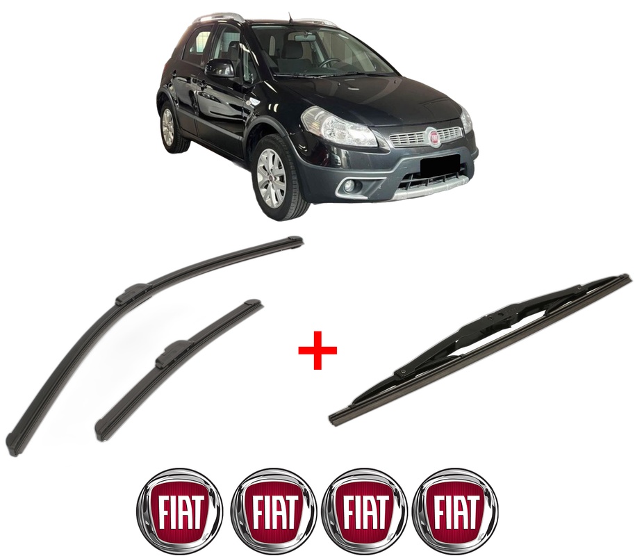 Set 3 stergatoare FIAT SEDICI (189_) din 2006 - 2014, pentru parbriz si luneta fata si spate auto, Bosch Twin, din cauciuc siliconat rezistent, 4 Stickere Auto FIAT