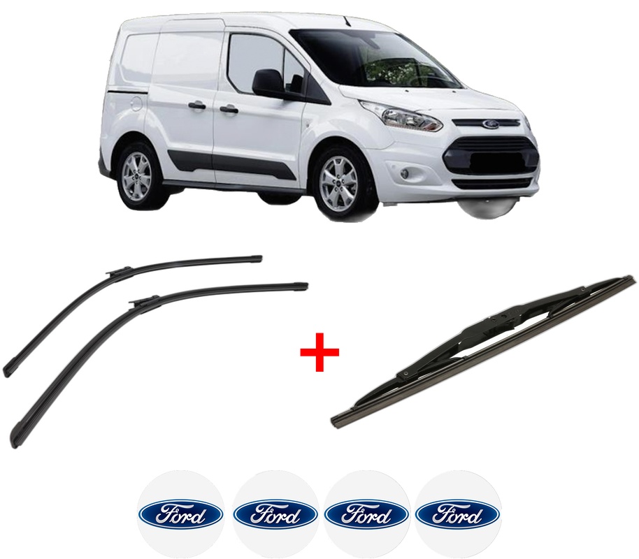 Set 3 stergatoare FORD TRANSIT CONNECT MPV din 2013, pentru parbriz si luneta fata si spate auto, Bosch Twin, din cauciuc siliconat rezistent, 4 Stickere Auto FORD