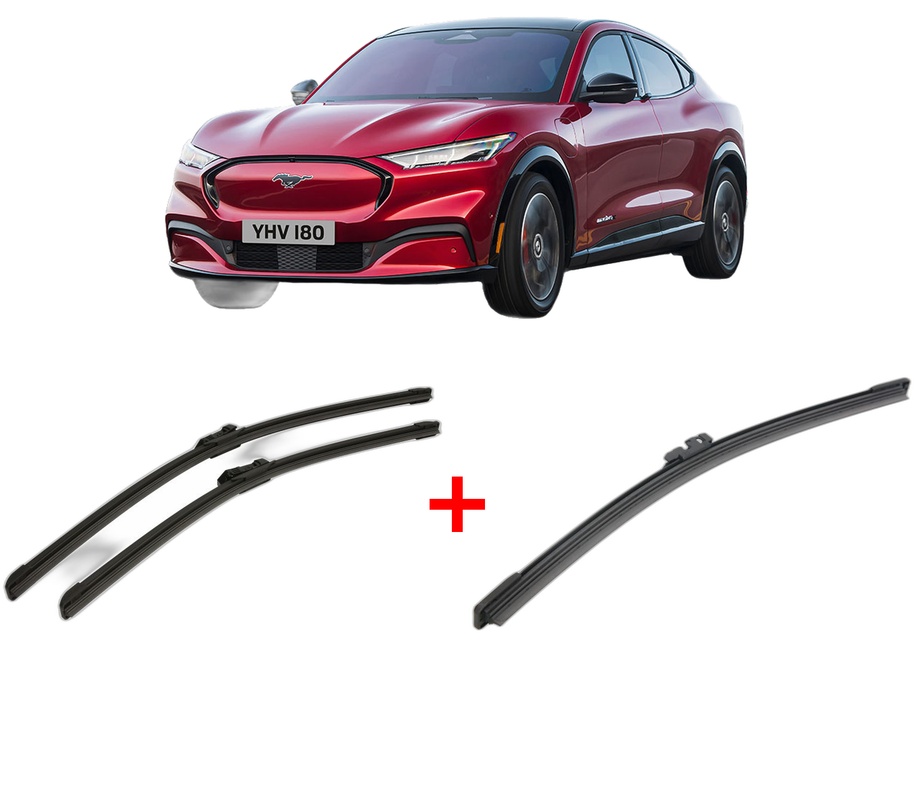 Set 3 stergatoare FORD USA MUSTANG MACH-E (CGW) din 2020, pentru parbriz si luneta fata si spate auto, Bosch Aerotwin, din cauciuc siliconat rezistent, 4 Stickere Auto FORD USA