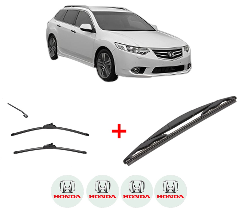 Set 3 stergatoare HONDA ACCORD VII Tourer (CM, CN) din 2003 - 2008, pentru parbriz si luneta fata si spate auto, Valeo Silencio, din cauciuc siliconat rezistent, 4 Stickere Auto HONDA