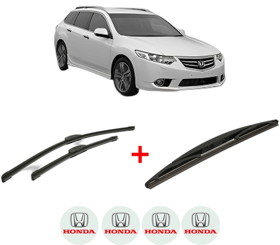 Set 3 stergatoare HONDA ACCORD VII Tourer (CM, CN) din 2003 - 2008, pentru parbriz si luneta fata si spate auto, Bosch Twin, din cauciuc siliconat rezistent, 4 Stickere Auto HONDA