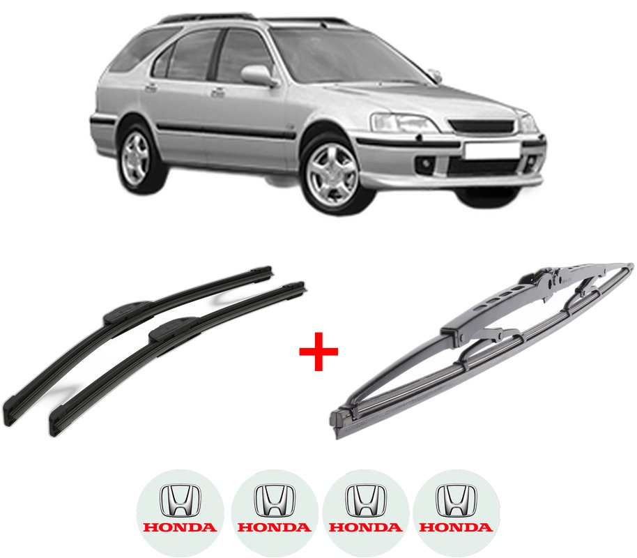 Set 3 stergatoare HONDA CIVIC VI Aerodeck (MB, MC) din 1998 - 2001, pentru parbriz si luneta fata si spate auto, Bosch Twin, din cauciuc siliconat rezistent, 4 Stickere Auto HONDA