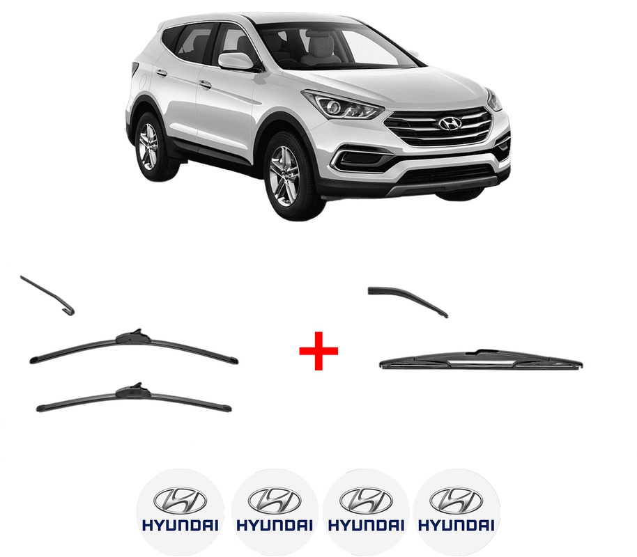 Set 3 stergatoare HYUNDAI SANTA FE IV (TM, TMA) din 2018 - 2020, pentru parbriz si luneta fata si spate auto, Valeo Silencio, din cauciuc siliconat rezistent, 4 Stickere Auto HYUNDAI