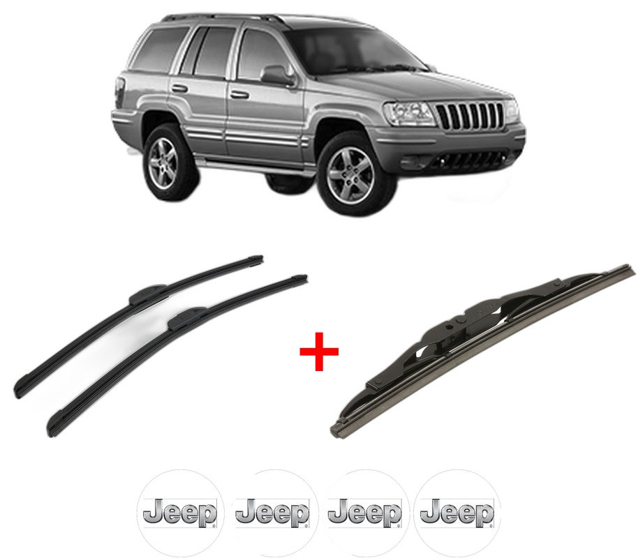 Set 3 stergatoare JEEP GRAND CHEROKEE II (WJ, WG) din 1998 - 2005, pentru parbriz si luneta fata si spate auto, Bosch Twin, din cauciuc siliconat rezistent, 4 Stickere Auto JEEP