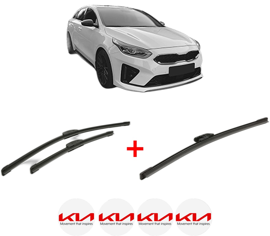 Set 3 stergatoare KIA PROCEED (CD) din 2018 - 2020, pentru parbriz si luneta fata si spate auto, Bosch Aerotwin, din cauciuc siliconat rezistent, 4 Stickere Auto KIA