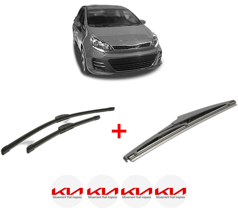 Set 3 stergatoare KIA RIO III Hatchback Van (UB) din 2011 - 2017, pentru parbriz si luneta fata si spate auto, Bosch Twin, din cauciuc siliconat rezistent, 4 Stickere Auto KIA