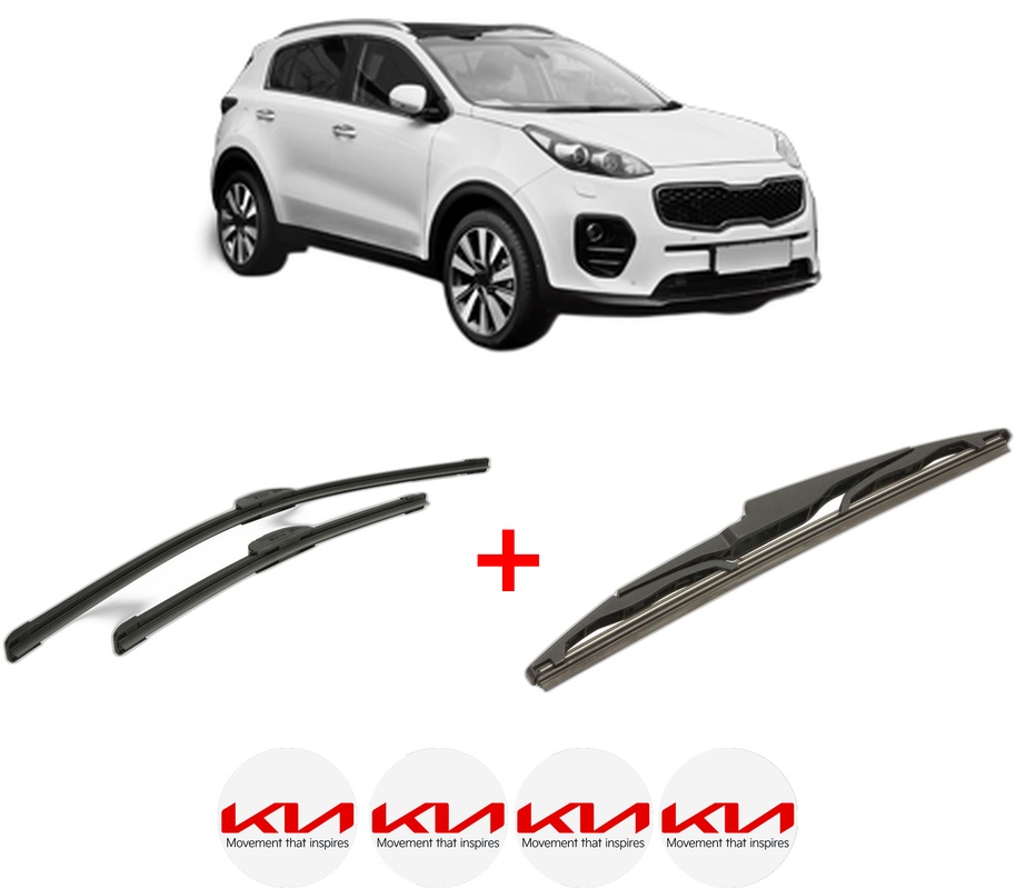 Set 3 stergatoare KIA SPORTAGE IV (QL, QLE) din 2015 - 2022, pentru parbriz si luneta fata si spate auto, Bosch Twin, din cauciuc siliconat rezistent, 4 Stickere Auto KIA